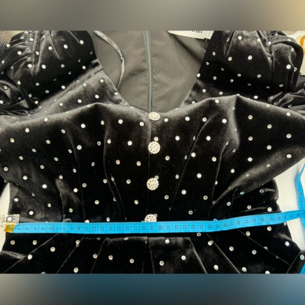 🆕 SELF-PORTRAIT 🧿NWOT Crystal Embellish Velvet Diamante Mini Dress, Sz US4 UK8 - Picture 16 of 16